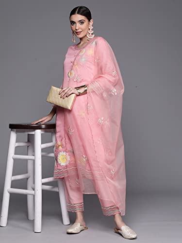 Image of INDO ERA Women Silk Embroidered Kurta Set For Women