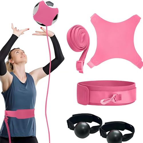 Bestevery Outil D'entraînement pour Volley-Ball, Réglable Bande De Résistance Volleyball, kit de Service de Volleyball, Spike Trainer, avec Handball, pour Pratique pour débutants(Rose)