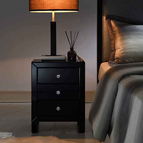 Momojann Mirrored Nightstand With 3-Drawers, Mirror Accent Black Table For Living Room/Bedroom #TOP4