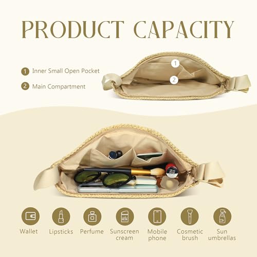 Image of Straw Crossbody Bag for Women Summer Woven Beach Handbag Crescent Shoulder Purses with Adjustable Strap 2025