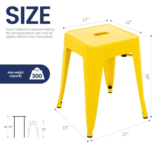 Image of Brage Living 18 Inch Industrial Metal Stools Set of 2, Stackable Classroom Kitchen Short Stools, Backless Metal Dining Chairs for Indoor Outdoor (Yellow)