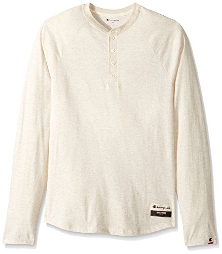 Champion Men's Authentic Originals Long Sleeve Henley, Oatmeal Heather, Large