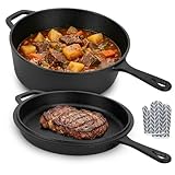 Ensemble de casserole et poêle 2 en 1 en fonte de 4,5 l + poêle de 1,5 l comme couvercle, cocotte pour four, cuisinière à gaz, électrique et à induction, convient pour rôtir, braiser et cuire au four