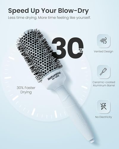 AIMIKE NaturaVol Round Brush for Blow Out,Nano Thermal Ceramic-Coated Round Hair Brush for Fine Hair,Fast Blow Dry for Smooth Salon-Style Finish at Home,Adds Volume,Teal (1.7Barrel,2.5with Bristles)