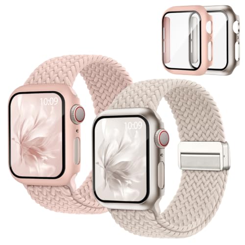 2-Pack-Magnetic-Braided-Stretchy-Bands-with-Cases-for-Apple-Watch-Women-Men 2 Pack Magnetic Braided Stretchy Bands with Cases for Apple Watch Women Men - Image 1