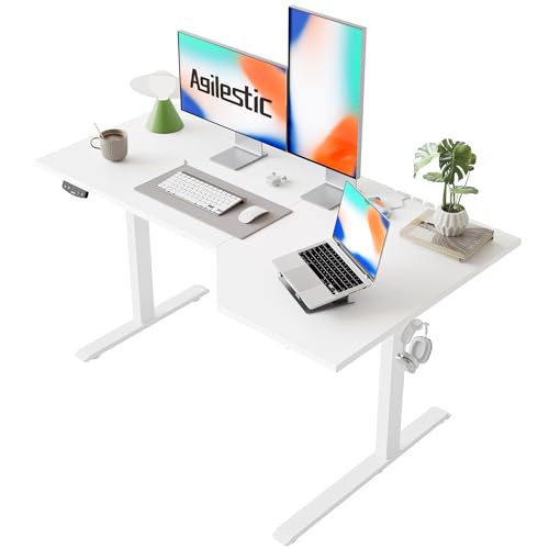 Image of Agilestic Electric Standing Desk, Height Adjustable Desk, 55 x 32 Inch Sit Stand up for Work Office Home, L Shaped Ergonomic Rising Computer Table with Memory Preset, White