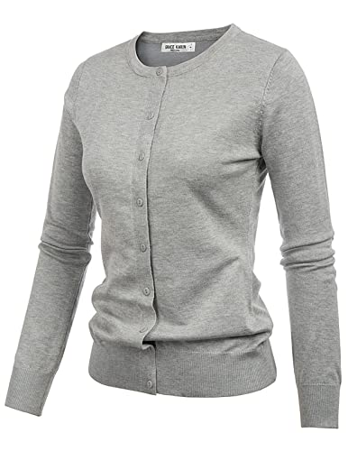 Grace Karin Women's Casual Long Sleeve Knit Cardigan Sweaters Classic Button Down Open Front Solid Cardigan Tops Large Gray #TOP1