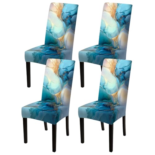 Image of Nuxovilar 4PCS Blue Gold Fluid Art Stretch Chair Covers 23.6x70in