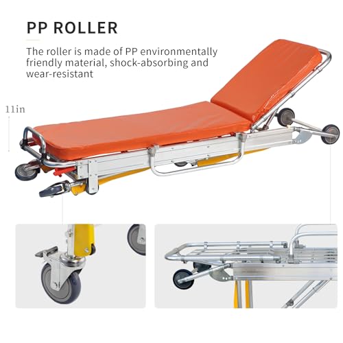 YUPINZHENAI Aluminum Alloy Lightweight Automatic Loading Ambulance Stretcher, Folding Ambulance Gurney Stretcher Bed, Hospital Ambulance Stretcher Medical Emergency Trolley, Capacity 350 lbs (Blue)