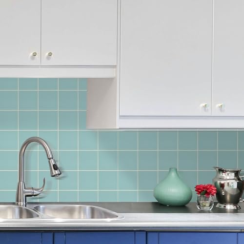 CASAPALACE Glass Tiles Peel and Stick Backsplash, Blue Square Backsplash Peel and Stick Glass Tile with Frame for Kitchen Bathroom (5 Sheets, 5 SQ.FT.) by CASAPALACE - Image 3