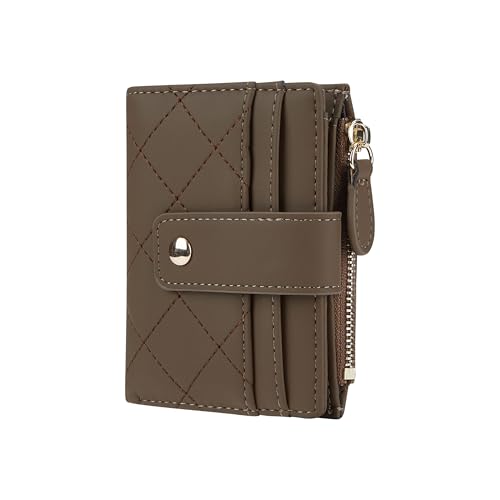 Cynure Women's Cute Leather Card Holder Small Compact Bifold Wallet with Zip Coin Pocket,Dark Khaki