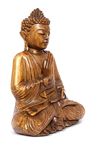 G6 Collection 16" Large Wooden Serene Sitting Buddha Statue Handmade Meditating Sculpture Figurine Decorative Home Decor Accent Handcrafted Art Traditional Modern Oriental Decor (16" Tall) #TOP2