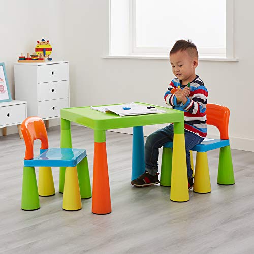 TAVOLO E SEDIE: Liberty House Toys Bambini Plastica Multicolore Tavolo e 2 Sedie.