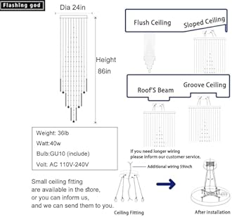 Flashing God D24''XH86'' Large Crystal Chandelier Silver Modern Raindrop Ceiling Light, High Ceiling Chandelier Suitable for Entrance Villas and Foyer