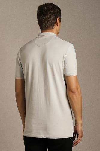 Image of Louis Philippe Men's Slim Fit Single-Tuck Pique Stylized Sleeve Print and Contrast Tipping Half Sleeve Solid Polo Tshirt