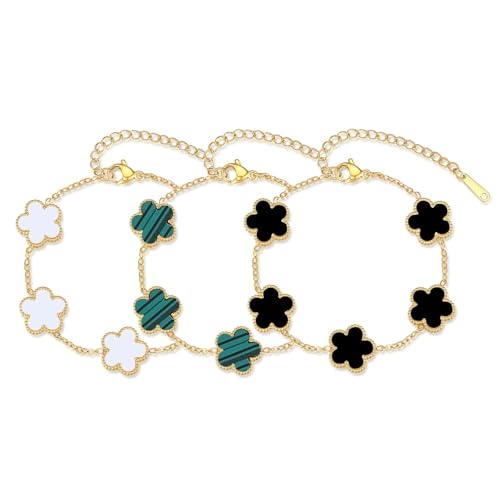 FuYelng 3 Pièces Bracelet Trèfle Chanceux Femme Réglable, Bracelet Trèfle Porte Bonheur Acier Inoxydable Plaqué Ensemble Bracelets Femme, pour...