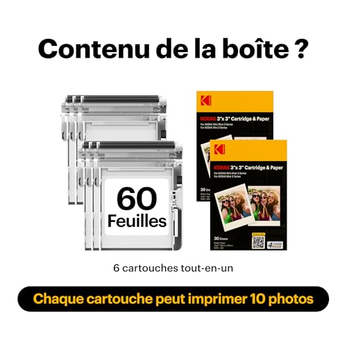 KODAK 4PASS 7.6x7.6cm Cartouche de Film Color(60 Feuilles) pour KODAK Mini 3 Retro and Mini Shot 3 Retro, Jaune