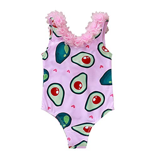 Toddler Baby Girls Summer Swimsuit Avocado Printed Lace Ruffles Swimwear Beachwear Bikini Bathing
