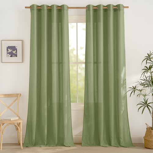 PONY DANCE Rideaux Lin Naturel - Voilage en Lin Epais de Fenêtre avec Oeillets, Semi-Transparent Panneaux Intérieurs pour Décoration Maison Chambre Fille...