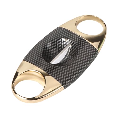 Professionell cigarrskärare av rostfritt stål – dubbla blad– gillotindesign, vass och hållbar – perfekt för cigarrer med 50–60 ringmått – ergonomiskt handtag med nyckelring (rutnät)