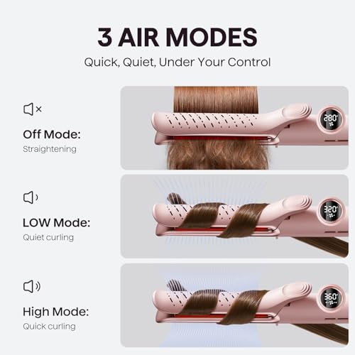 Wavytalk Upgrade Airflow Styler Curling Iron Flat Iron, Whirlwind Pro, 3 Air Modes with LED Display, Anti-Scald 1.25" Curling Wand,2-in-1 Hair Straightener and Curler with Cooling Air to Lock in Style - Image 5