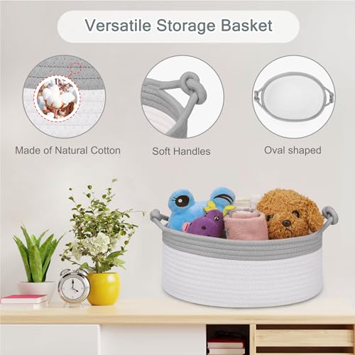 Image of COMSE Small Gift Basket Empty with Bag & Ribbons, Cool Gray & White
