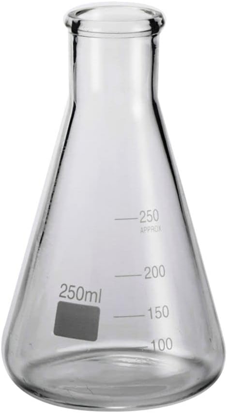 GF8 Glass Chemistry Flask, 240ml Capacity, 7.6cm - 1.3cm Diameter, 13cm - 1.9cm Height