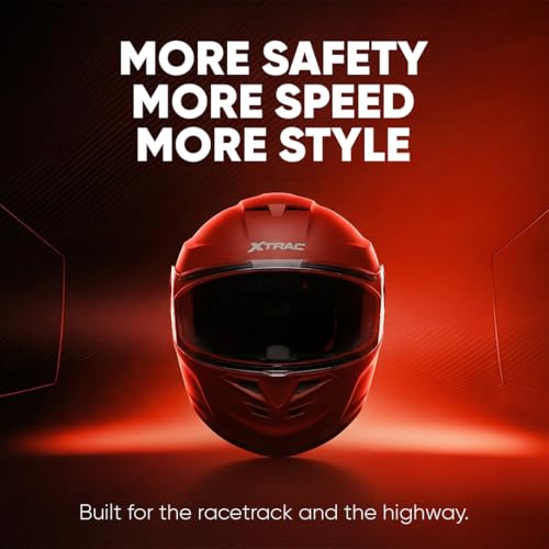 Image of Xtrac Arc Full Face Helmet - ISI Certified Bike Helmet for Men & Women | High-Impact ABS Shell | Clear Scratch-Resistant Visor | Comfortable Inner Padding | Secure Chin Strap for Safe Riding