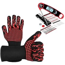 Heat Resistant Gloves BBQ Grilling Gloves for Men Women Kitchen Gloves Up to 1472F+ Meat Thermometer Probe Auto-Off for Barbecue,Grill,Cooking, Baking, Cutting