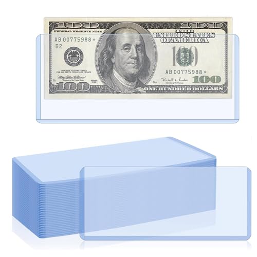 32 Pack Dollar Bill Sleeves 6.8 x 2.9 Banknotes Top-Insert Holders Hard Plastic Clear Money Holder Waterproof Currency Sleeves Dollar Display Protector Organizer Case Supplies for Collectors
