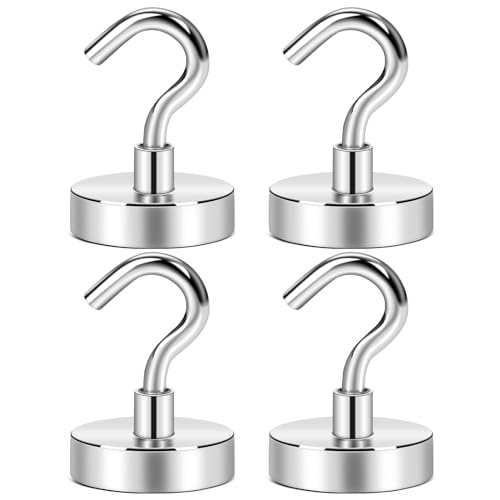 E BAVITE Heavy Duty Magnetic Hooks,30 LBS Strong Neodymium Magnet Hook for Home, Kitchen, Workplace, Office and Garage, 16mm(0.63inch) in Diameter - Pack of 4