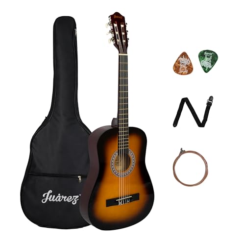 Image of Juarez 38 Inch Classical Guitar with Nylon Strings for Beginners, Finger-Friendly Full Size Guitar Kit with Bag, Picks, Strap & Extra Steel Strings for Upgrade, 3TS