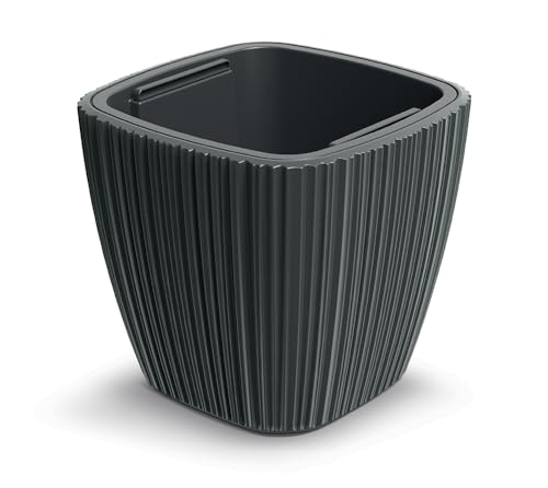Tymar Blumentopf Hoch für Innen & Außen, Übertopf Gross, Pflanzkübel ecking mit Einsatz, Blumenkübel aus Kunststoff_ORO Quadrat (30x30 cm/H=27 cm; DunkelGrau)