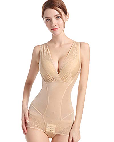 Shymay Women's Lace Body Shaper Corset Tummy Control Body Briefer Bodysuit Shapewear,Nude,Tagsize 3XL=USsize