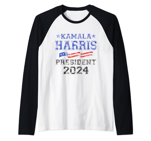 Kamala Harris Patriotic Ribbon President 2024 Raglan Baseball Tee