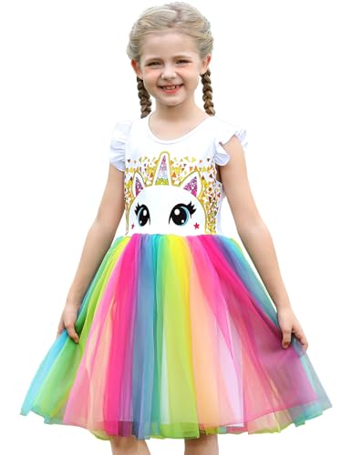 Kids Summer Holiday Rainbow Girls Birthday Unicorn Princesses Dresses