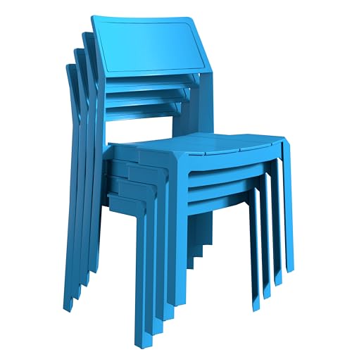 VECELO Plastic Stackable Dining Chairs Set of 4, Portable Patio Chairs for Indoor & Outdoor Use, No Assembly Required, Blue