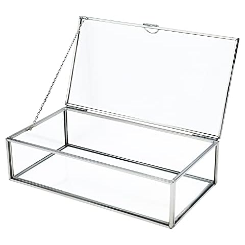 Homtone Silver Vintage Glass Lidded Box, Decorative Jewelry Keepsake Display Organizer, Clear Rectangle Box, Rings Bracelet Silver Organizer for Wedding Birthday Party (Medium) Cover