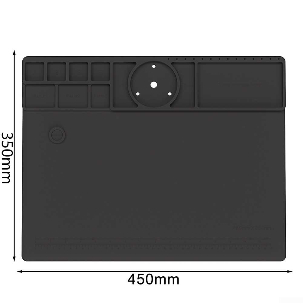 Widerstandsfähige Silikon Lötmatte TE-711, Hitzebeständige Arbeitsunterlage 45x35cm, Rutschfeste Reparatur Matte für Elektronik, Uhren und Handys, Schwarz