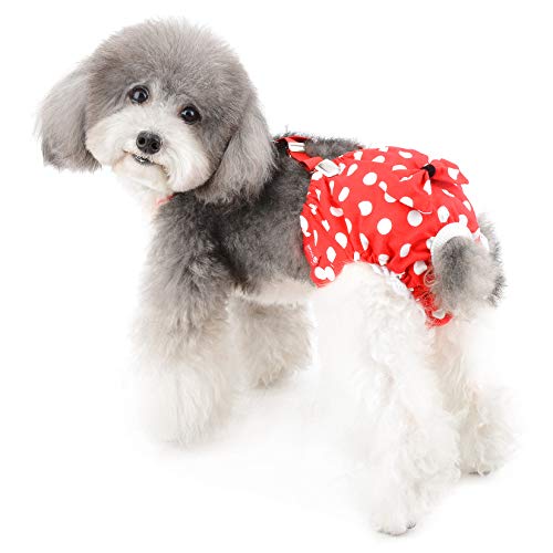 Ranphy Dog Sanitary Panties Female with Suspenders Washable Dog Diapers Polka Dot Doggy Underwear Reusable Dog Heat Panties Doggie Nappies Belly Bands Safety Pants with Bow-knot with Bow-knot - Image 2