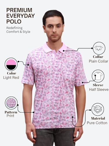 Image of Colorplus Men's Pure Cotton Print Pattern Classic Fit Polo Neck Half Sleeve Casual T-Shirt