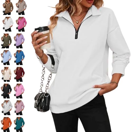 Womens Zip-Up Dropped Shoulder Sweatshirt,Plainorth-Plainorth Half Zip Pullover,Telegraphk Widelyin Drop Shoulder Sweatshirt