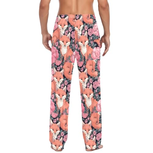 Men's Cute Foxes Pajama Pants with Pockets - Straight Fit Cotton Sleep Bottoms for Lounge & Nightwear#7693
