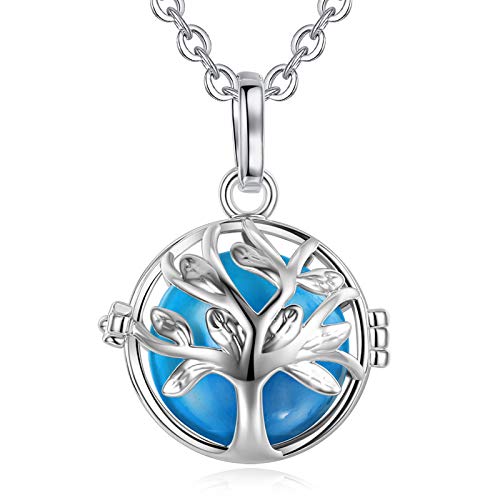 EUDORA Harmony Bola Tree of Life 18mm Pendant Necklace Jewelry Set 30‘’ Blue Chime Ball