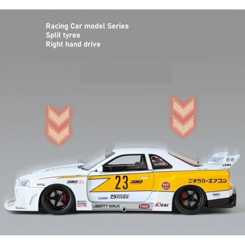 Image of 1:24 Scale Nissaan Skyline GTR-S15 Model Alloy Metal Toy car for Kids with Openable Doors & Light, Music Toy Vehicle for Kids (Nissaan Skyline GTR S15 (Yellow))