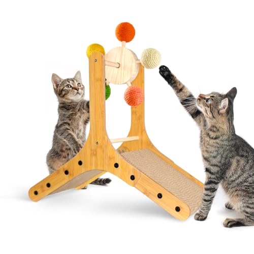 TONY HOBY Cat Scratching Post, Sisal Kitten Scratcher with Ferris Wheel Spinning Balls, Cat Scratching Board for Small Medium Cats (22.5 in, Colorful)