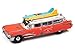 Johnny Lightning 1959 Cadillac Ambulance Red with White Top Malibu Beach Rescue (Weathered) with Surfboards on Roof Surf Shark Street Freaks Series 1/64 Diecast Model Car