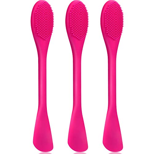 3 Packs Double-Ended Silicone Face Mask Brush Silicone Facial Mud Mask Applicator Brushes Cosmetic Makeup Brush Scoop Soft Silicone Beauty Brush Tools for Cream, Lotion (Rose Red)