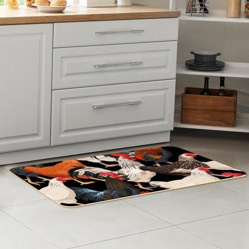Alfombra absorbente para cocina y pasillo lavable con estampado de gallinas 7