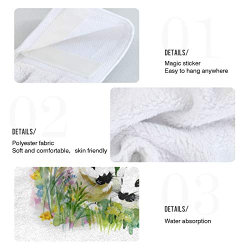 Easter Colorful Eggs Bunny Hanging Kitchen Towel 2Pcs Rabbits Green Grass Soft Coral Velvet Hand Towels Loop For Bathroom Washcloth Absorbent Tie Towel #TOP4